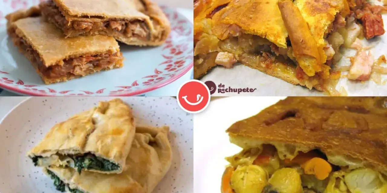 Cuatro empanadas con distintos rellenos: carne, espinacas, y mariscos. ¡Las mejores opciones para tus empanadillas!