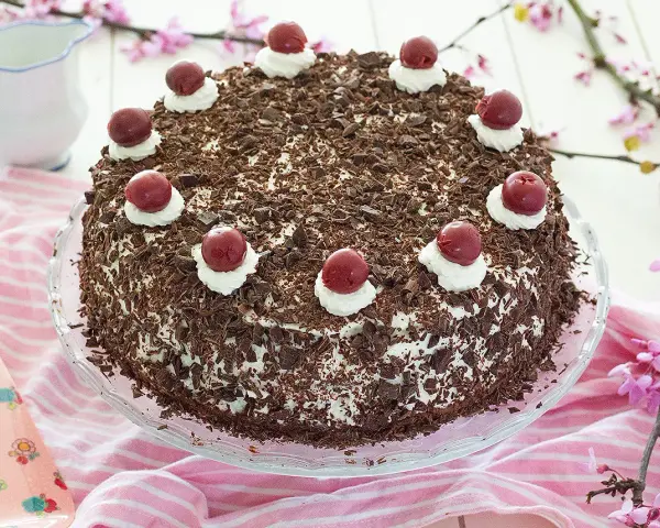 Tarta Selva Negra: bizcocho de chocolate, nata y cerezas. Una deliciosa receta para disfrutar.