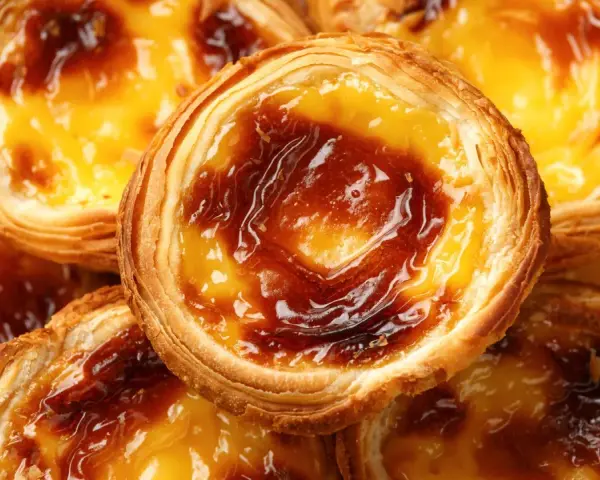 Pasteles de nata dorados y crujientes, listos para disfrutar. Una delicia de la pastel de nata recipe.