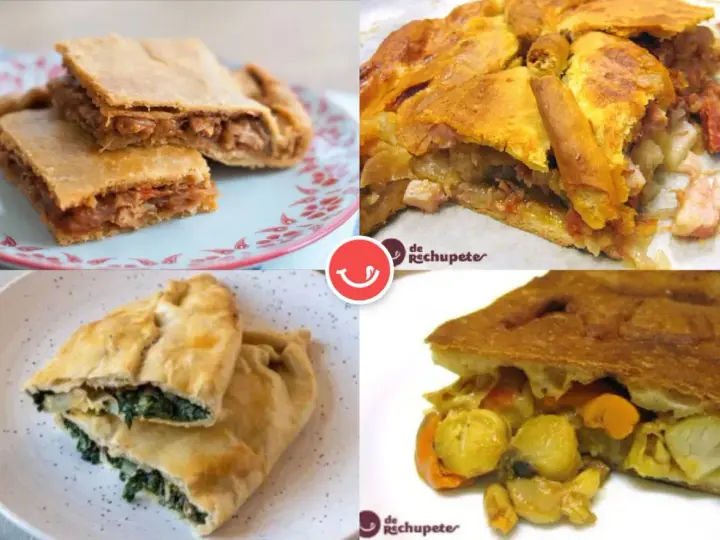Cuatro empanadas con distintos rellenos: carne, espinacas, y mariscos. ¡Las mejores opciones para tus empanadillas!
