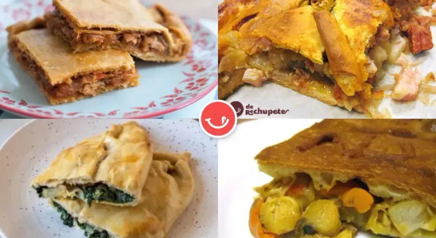 Cuatro empanadas con distintos rellenos: carne, espinacas, y mariscos. ¡Las mejores opciones para tus empanadillas!