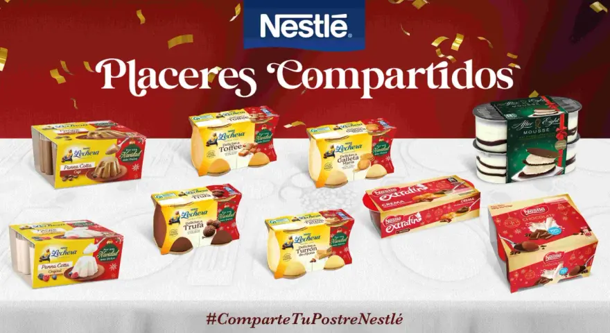 Variedad de postres Nestlé para compartir en Navidad: Panna Cotta, Toffee, Galleta María, Trufa, Turrón, Mousse After Eight y Chocolate. ¡Recetas Nestlé postres para disfrutar!