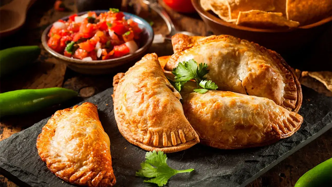 Empanadillas doradas con pico de gallo y jalapeños, perfectas para descubrir los mejores rellenos para empanadillas.